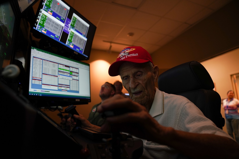 World War II veteran experiences modern cockpit