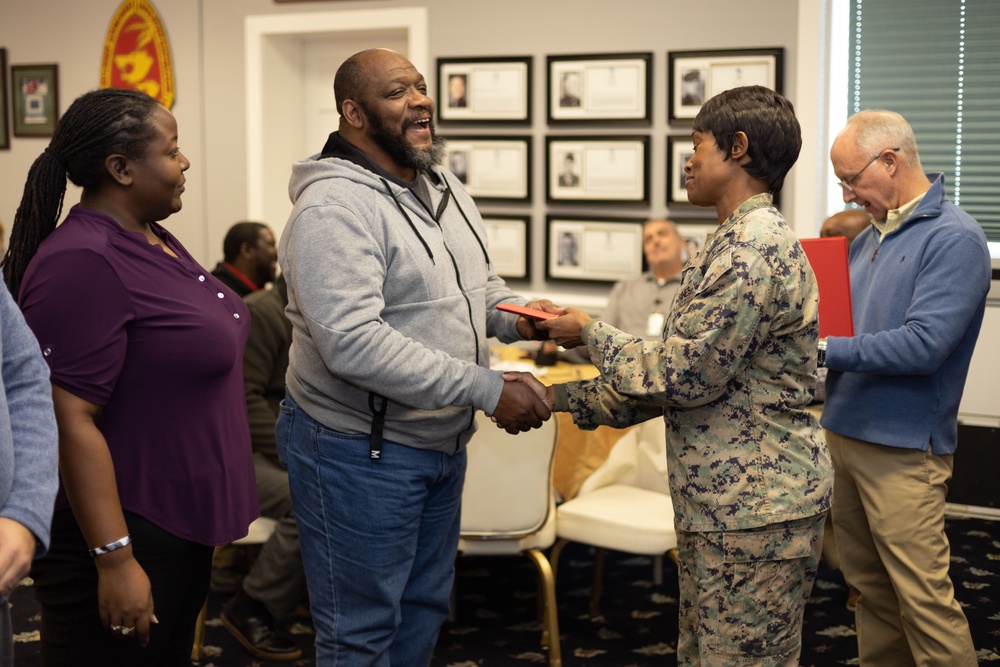 Marine Corps Combat Service Support Schools' civilian personnel collaborate during town hall