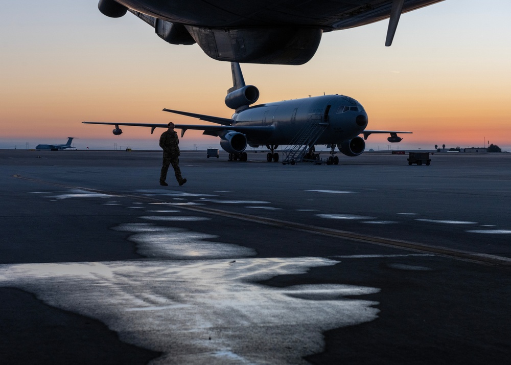 KC-10 Extender supports C-5M Super Galaxy reverse air refueling proof of concept during training mission