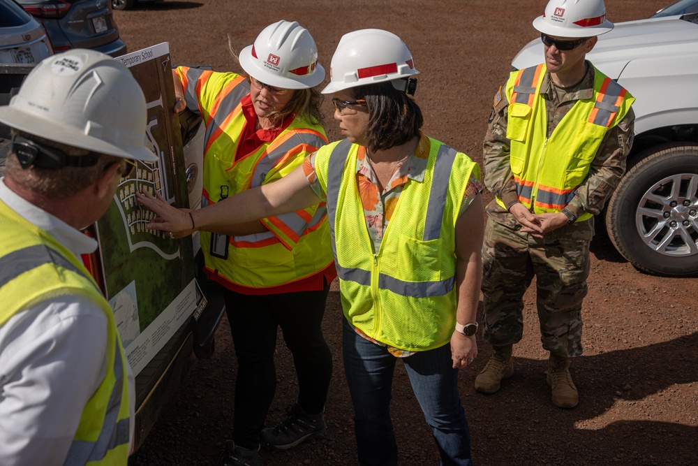 USACE personnel and contractors provide updates and tour of temporary school to Rep. Jill Tokuda