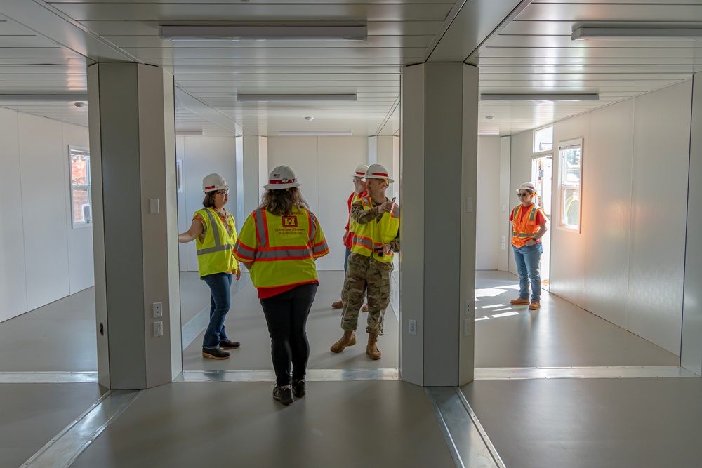 USACE personnel and contractors provide updates and tour of temporary school to Rep. Jill Tokuda