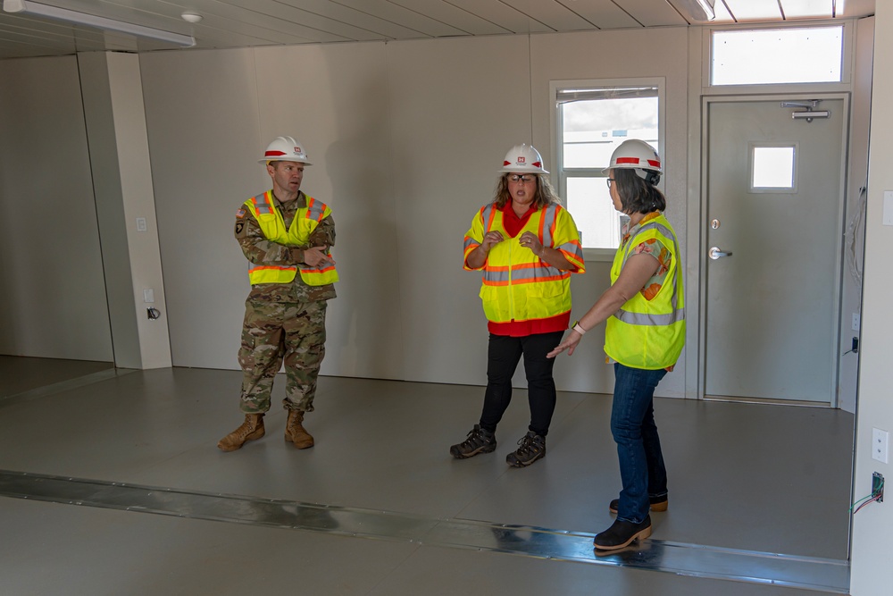 USACE personnel and contractors provide updates and tour of temporary school to Rep. Jill Tokuda