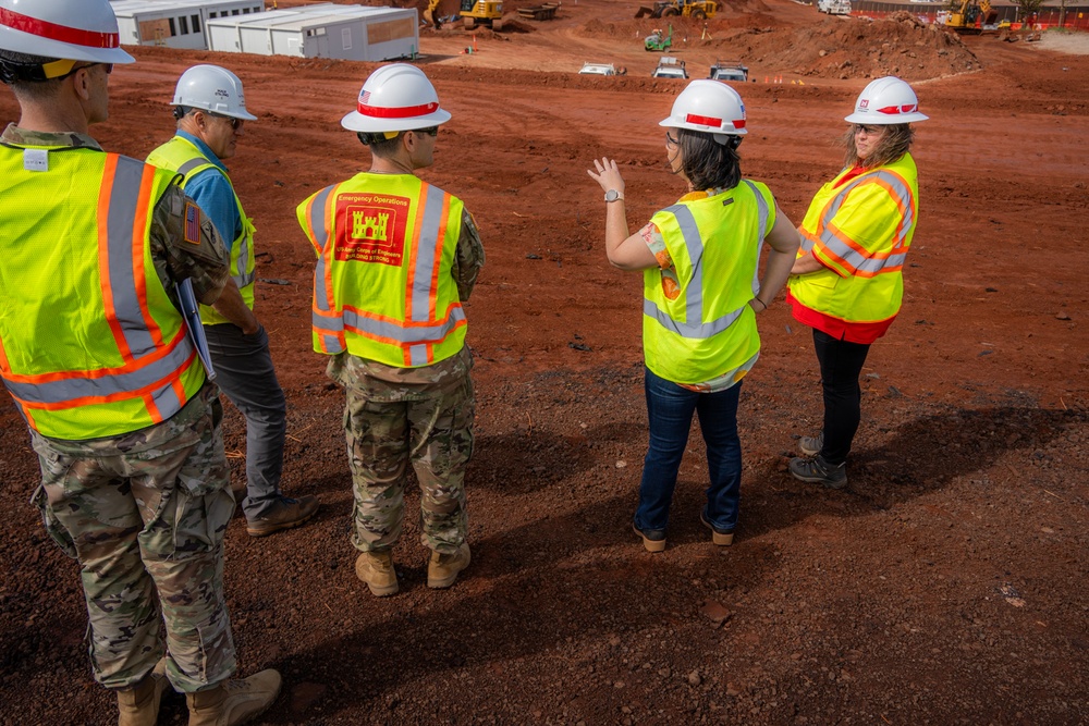 USACE personnel and contractors provide updates and tour of temporary school to Rep. Jill Tokuda