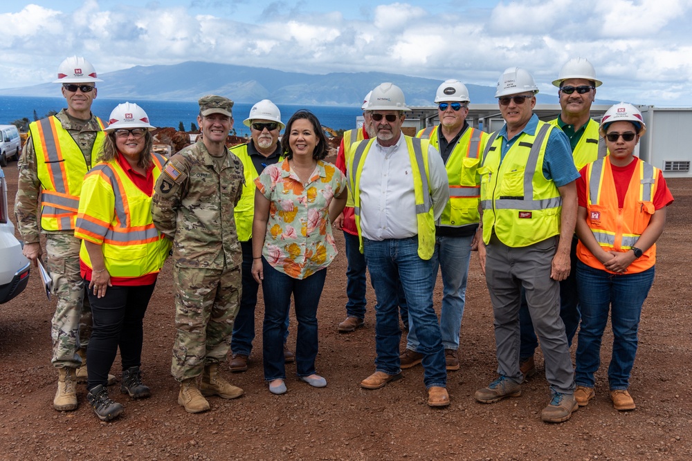 USACE personnel and contractors provide updates and tour of temporary school to Rep. Jill Tokuda