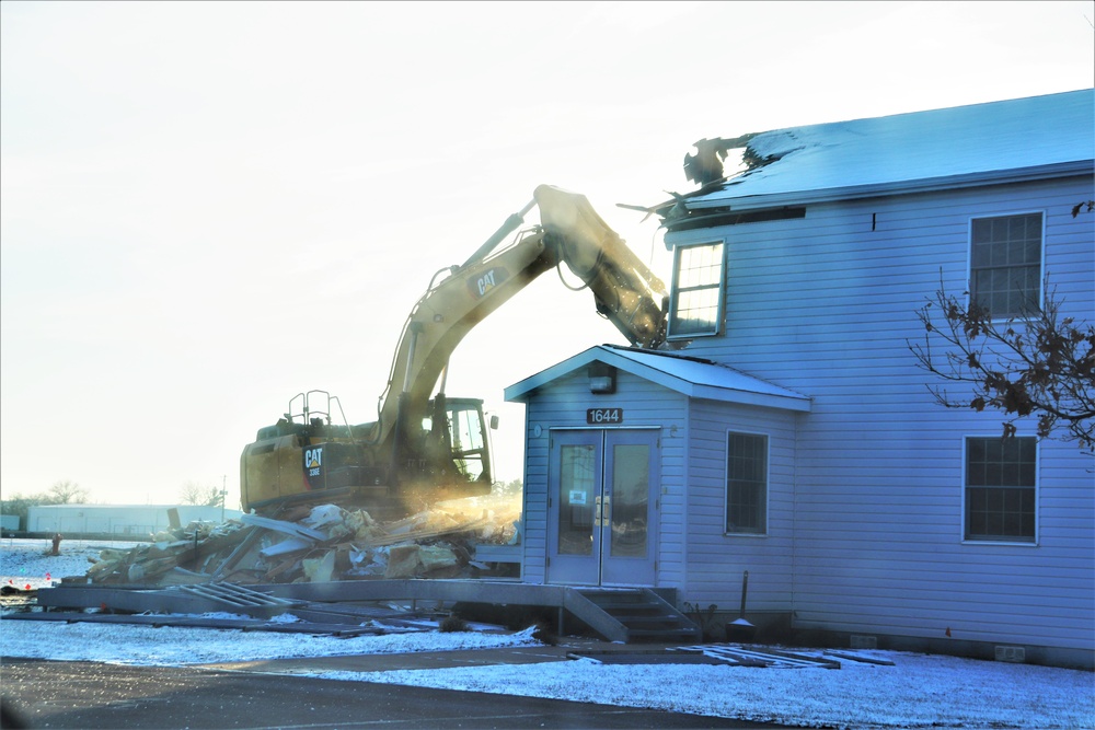 Continued building demolition in Fort McCoy’s 1600 block makes way for more transformation by construction