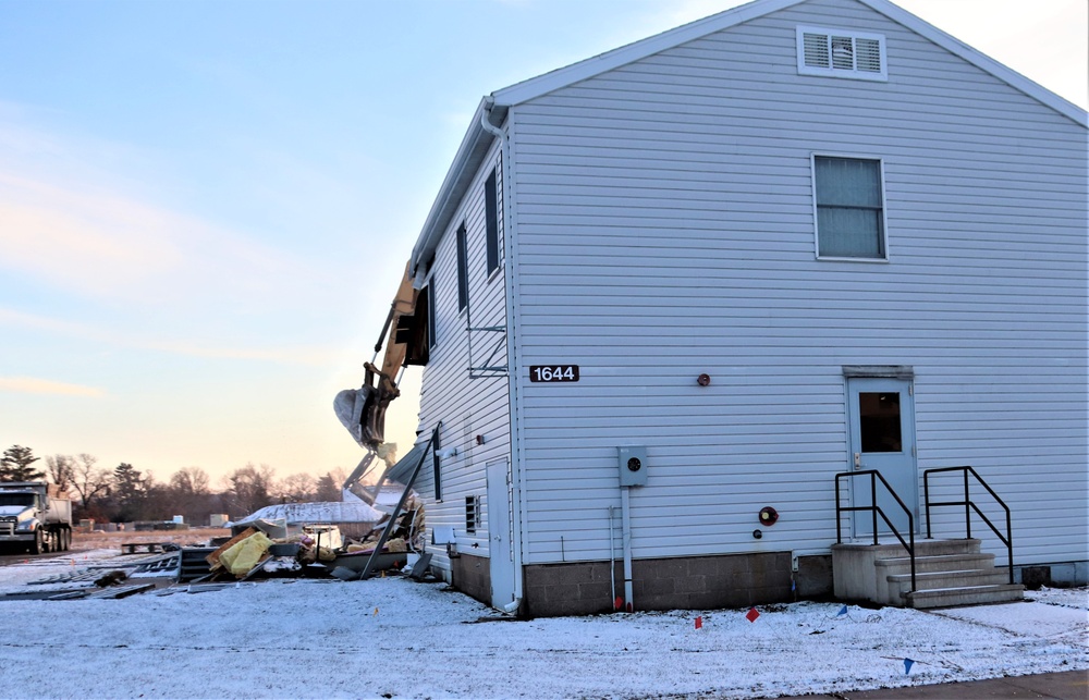 Continued building demolition in Fort McCoy’s 1600 block makes way for more transformation by construction