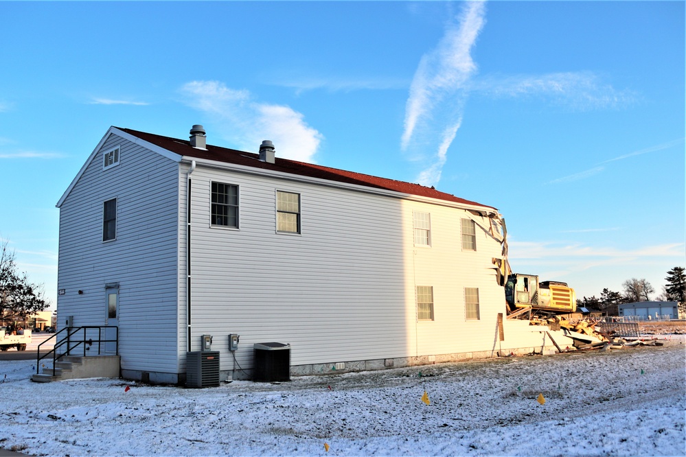 Continued building demolition in Fort McCoy’s 1600 block makes way for more transformation by construction