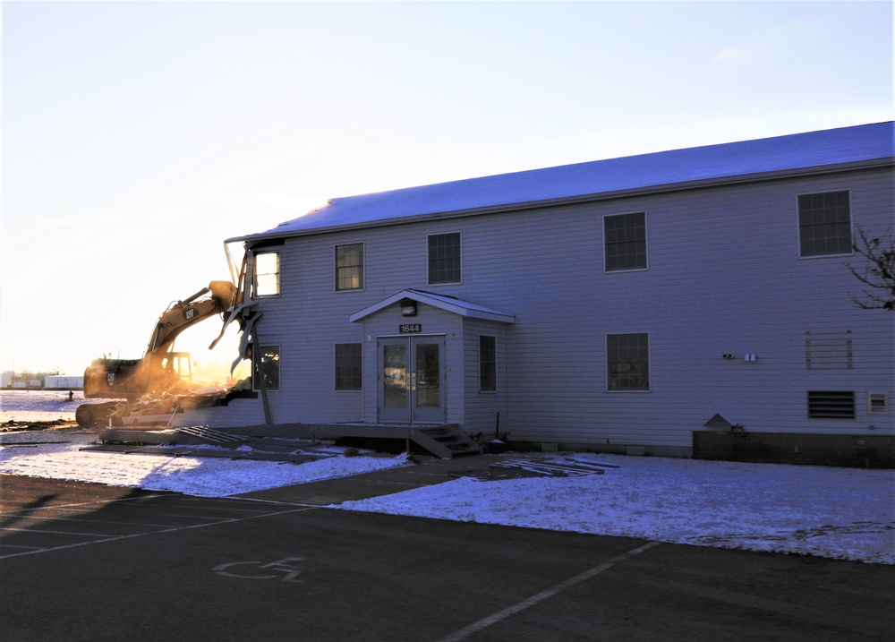 Continued building demolition in Fort McCoy’s 1600 block makes way for more transformation by construction