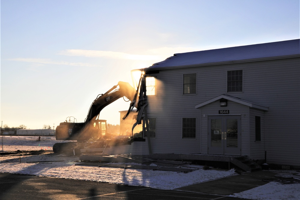 Continued building demolition in Fort McCoy’s 1600 block makes way for more transformation by construction