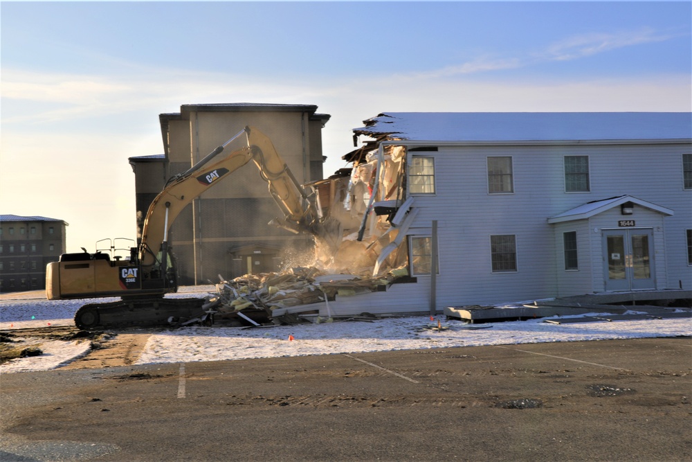 Continued building demolition in Fort McCoy’s 1600 block makes way for more transformation by construction