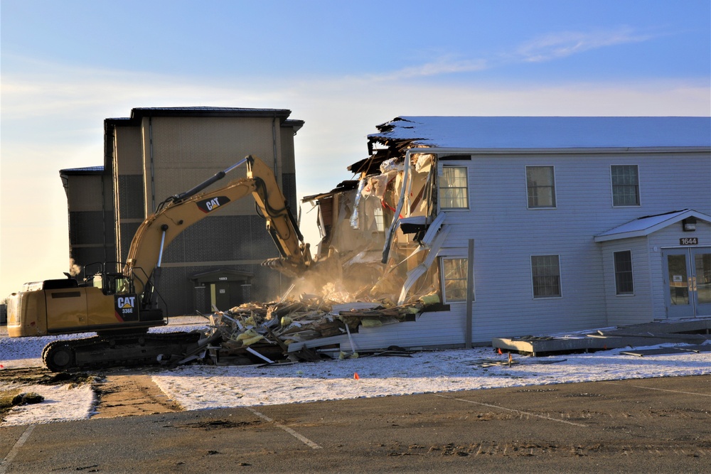 Continued building demolition in Fort McCoy’s 1600 block makes way for more transformation by construction