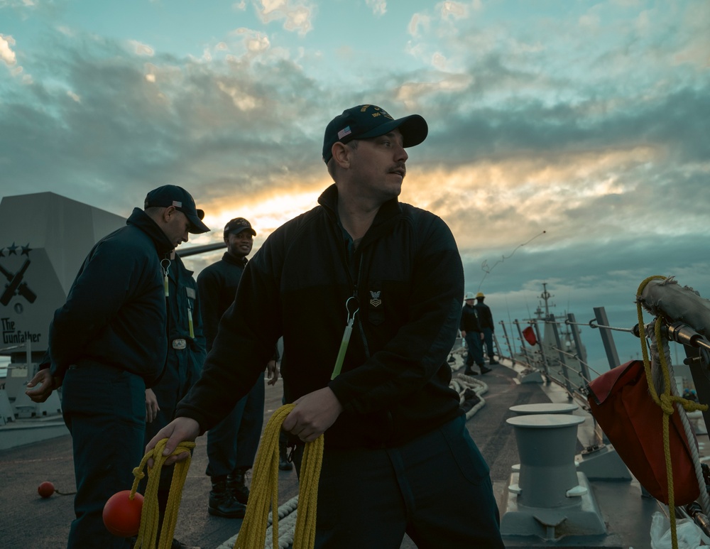 Delbert D. Black Pulls into Naval Station Rota, Spain.