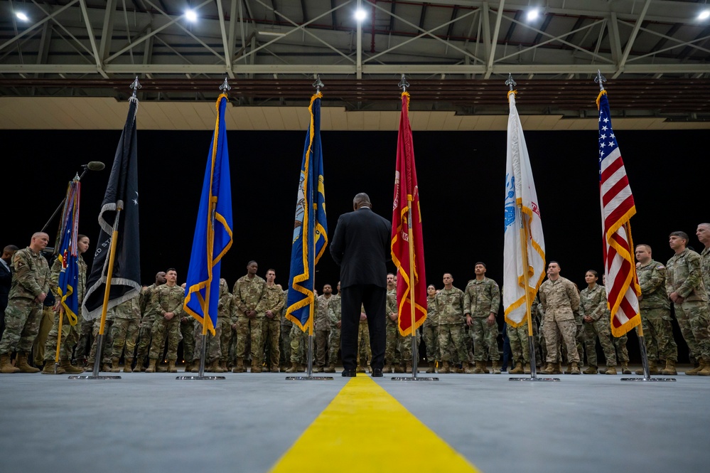 SECDEF visits troops at Al Udeid Air Base