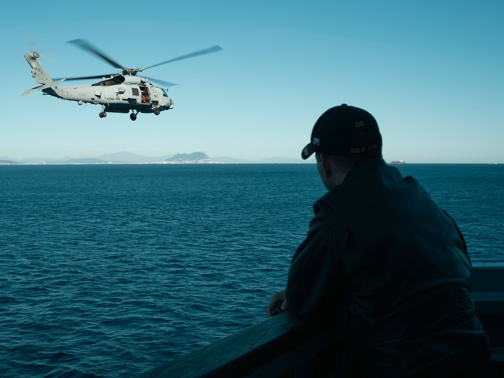 Delbert D. Black Transits the Strait of Gibraltar.