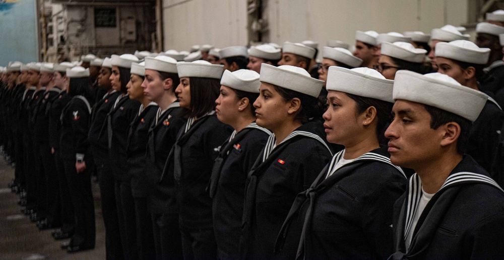 The change of command was presided by Rear Adm. Sean R. Bailey, commander Carrier Strike Group EIGHT, where Capt. Dave Snowden relieved Capt. Gavin Duff as Truman's new commanding officer.