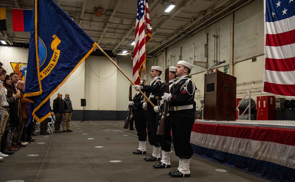 The change of command was presided by Rear Adm. Sean R. Bailey, commander Carrier Strike Group EIGHT, where Capt. Dave Snowden relieved Capt. Gavin Duff as Truman's new commanding officer.