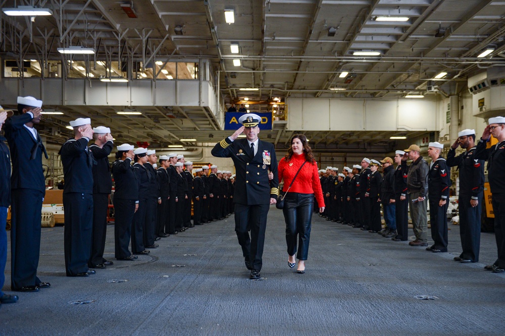 The change of command was presided by Rear Adm. Sean R. Bailey, commander Carrier Strike Group EIGHT, where Capt. Dave Snowden relieved Capt. Gavin Duff as Truman's new commanding officer.