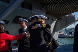 The change of command was presided by Rear Adm. Sean R. Bailey, commander Carrier Strike Group EIGHT, where Capt. Dave Snowden relieved Capt. Gavin Duff as Truman's new commanding officer.