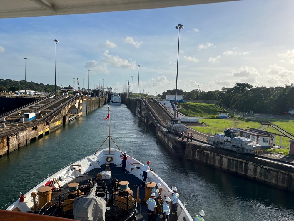 Coast Guard Cutter Resolute enters the Panama Canal