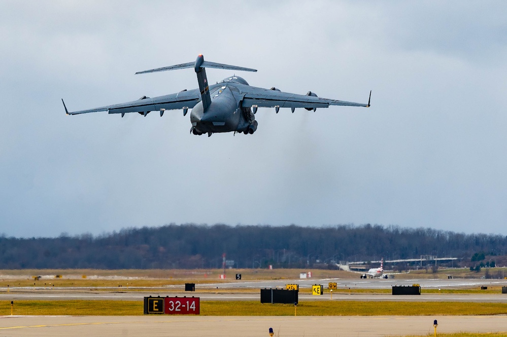 Unrivaled Ascent: 911th Airlift Wing's C-17 Launches for duty