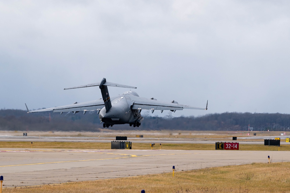 Unrivaled Ascent: 911th Airlift Wing's C-17 Launches for duty