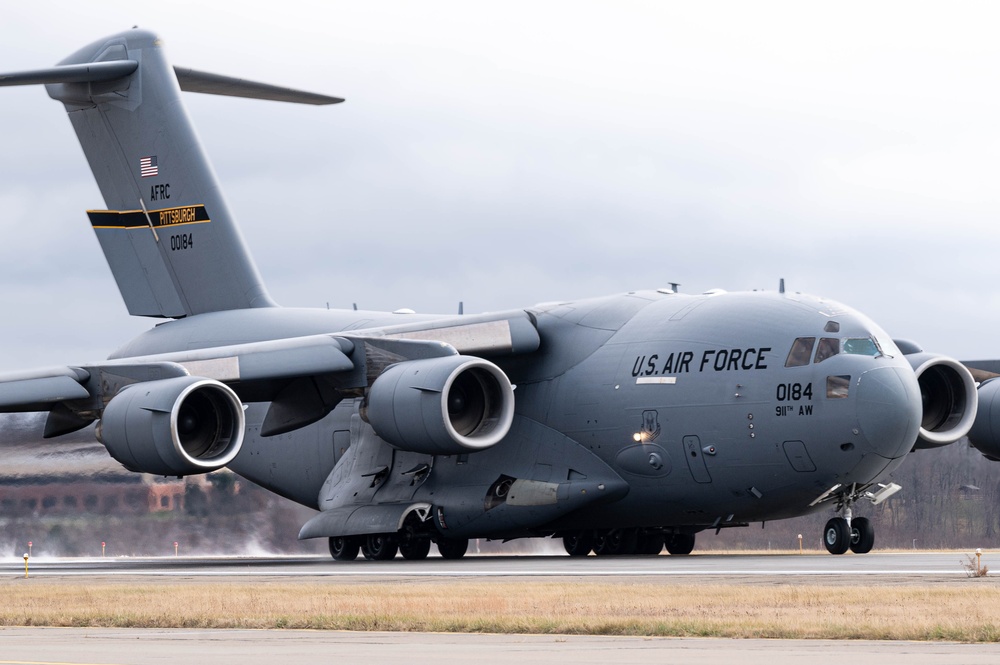 Unrivaled Ascent: 911th Airlift Wing's C-17 Launches for duty