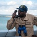 U.S. Navy Ensign orders a maneuver aboard USS New York (LPD-21)