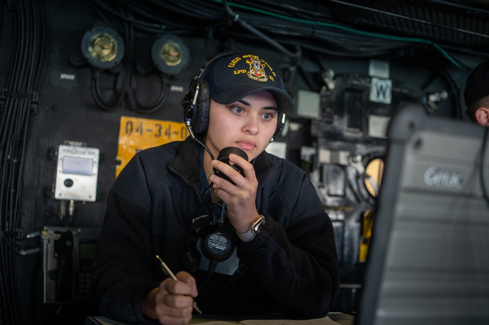 U.S. Navy Quartermaster stands the watch aboard USS New York (LPD-21)