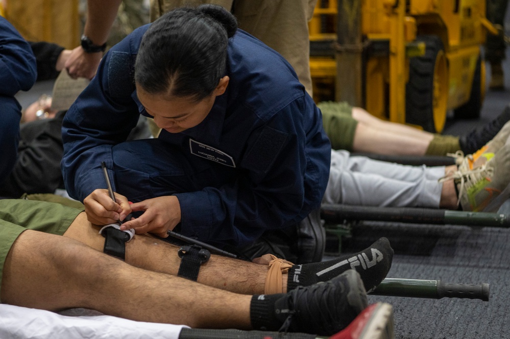 Mass casualty training aboard the USS New York (LPD-21)