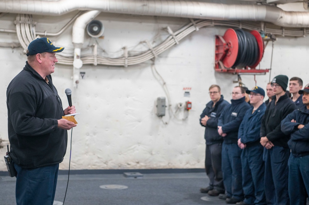 USS New York (LPD-21) Conducts All-Hands Call