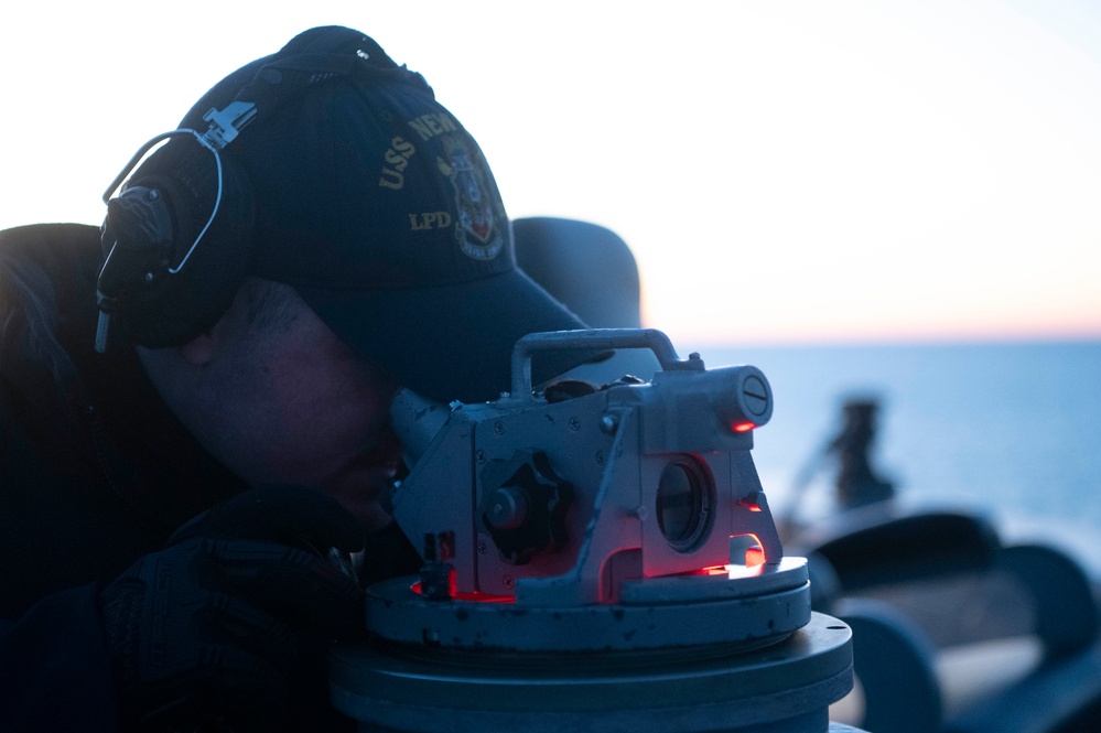 USS New York (LPD-21) quartermaster stands the watch