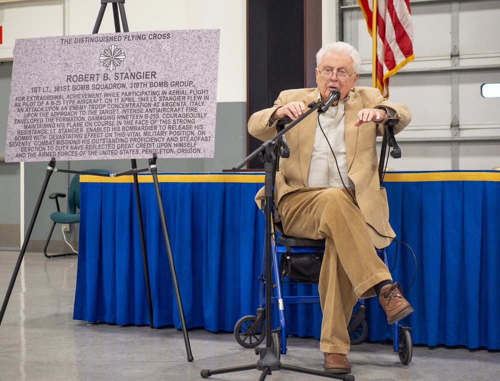 Oregon National Guard helped Pendleton community celebrate B-25 pilot Robert &quot;Bob&quot; Stangier's 100th birthday