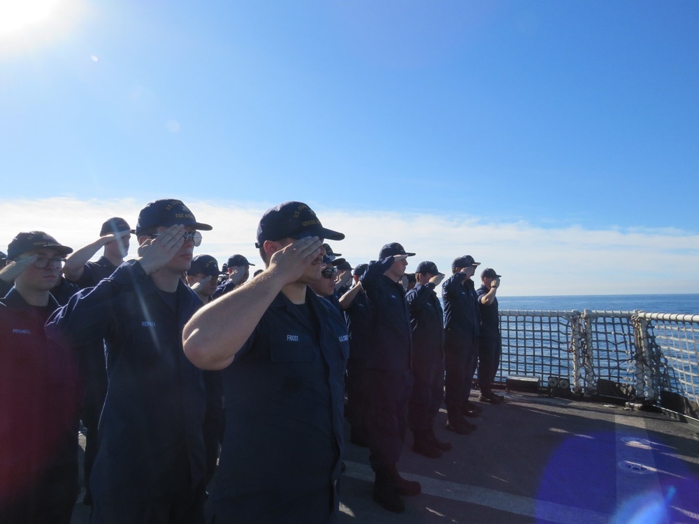 U.S. Coast Guard Cutter Active render honors for burial at sea