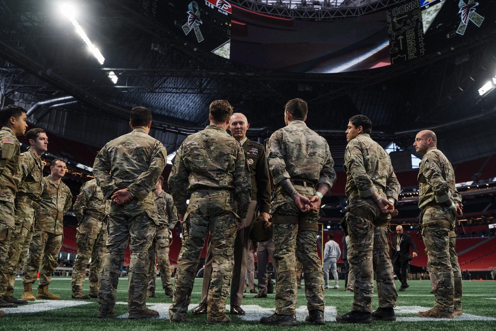 Army Chief of Staff speaks with Rangers at Atlanta Falcons Game