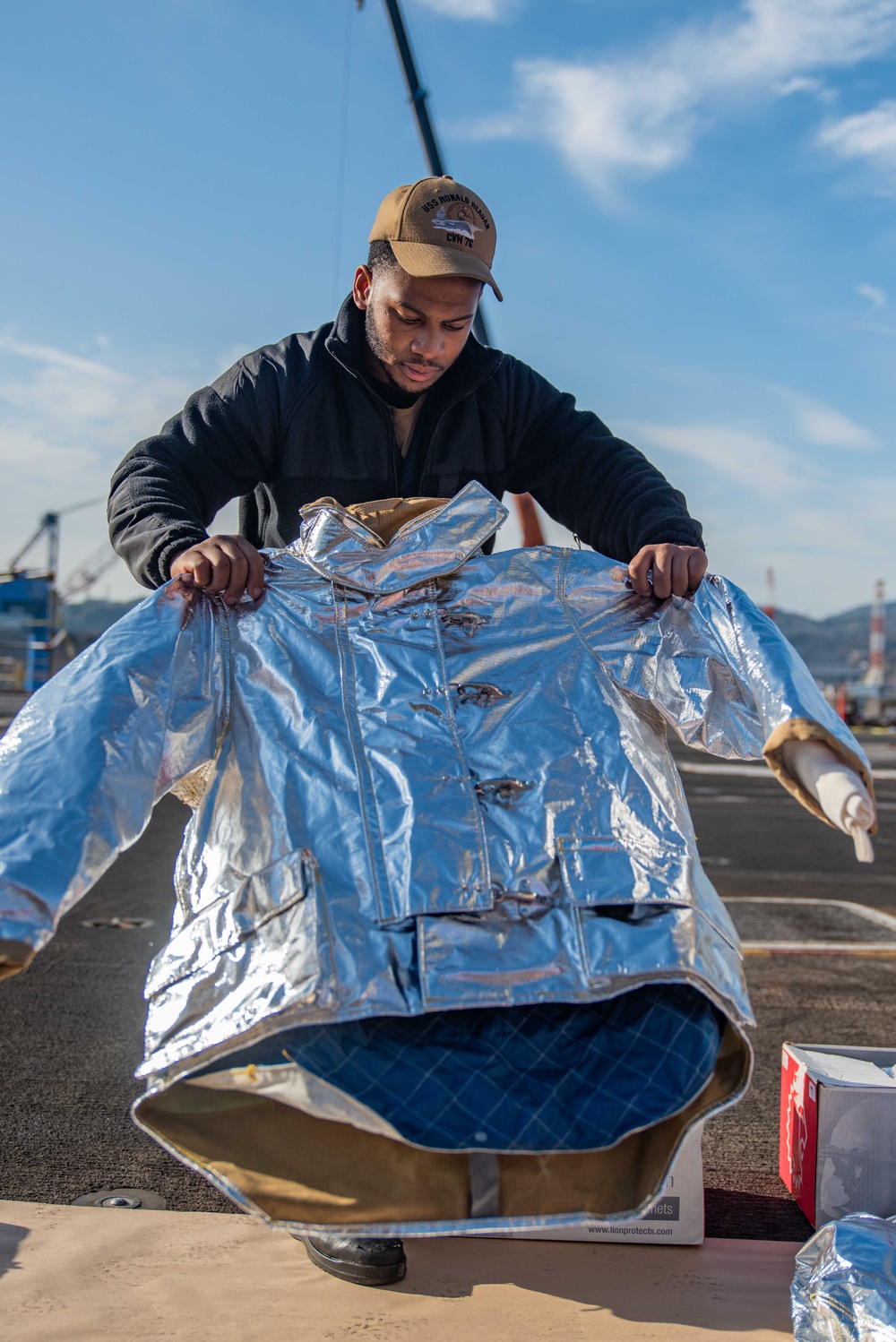 USS Ronald Reagan (CVN 76) Sailors prepare for inspection