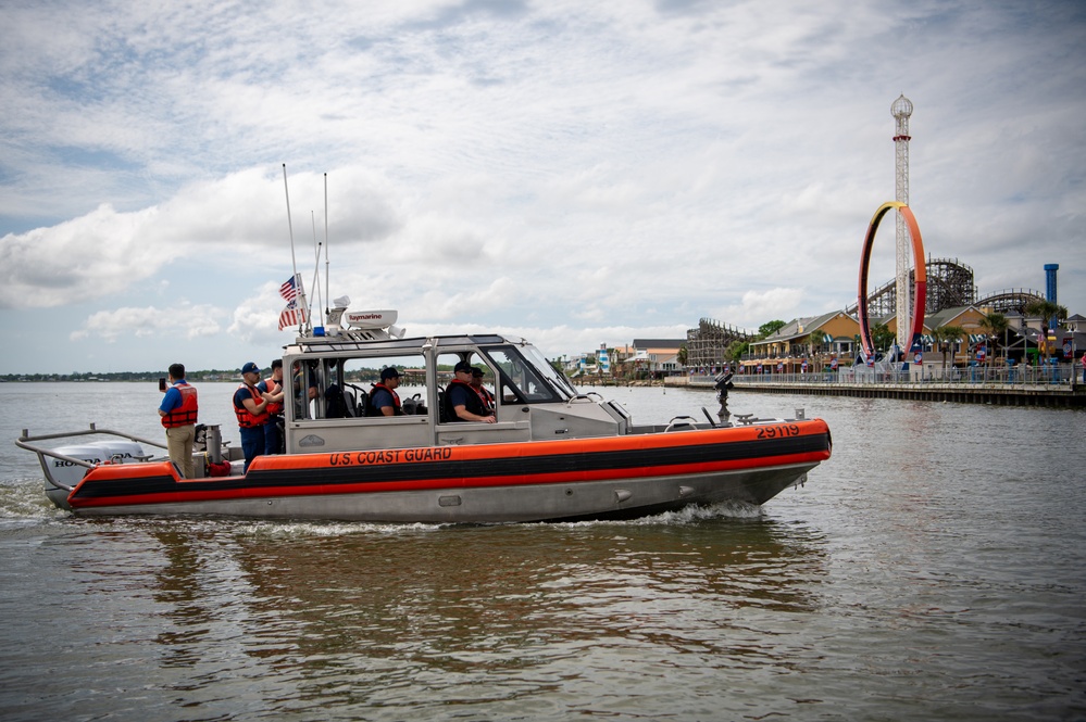 Coast Guard boat crew patrols near Kemah, Texas