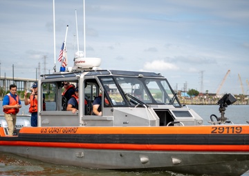 Coast Guard boat crew patrols near Kemah, Texas
