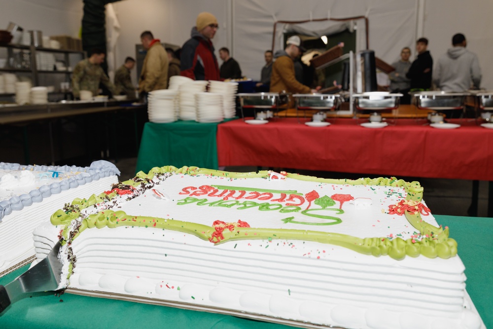 3rd Infantry Division Artillery Soldiers enjoy a Christmas meal in Latvia