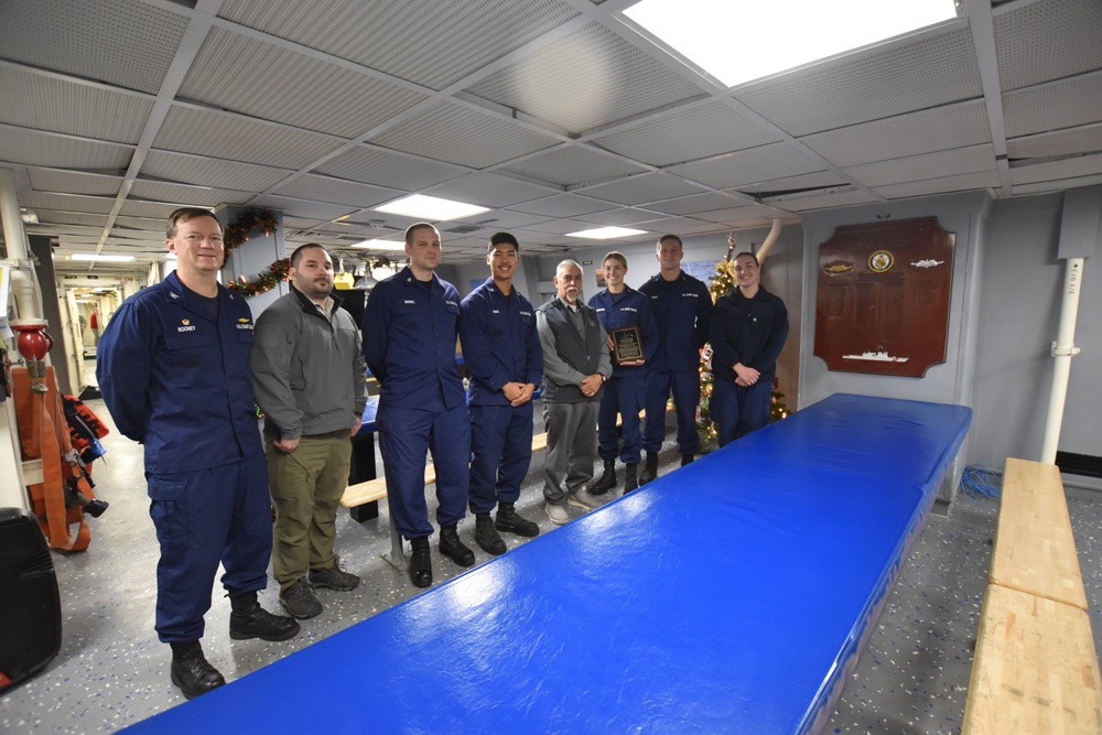 Coast Guard Cutter Midgett crew with Mayor of Unalaska