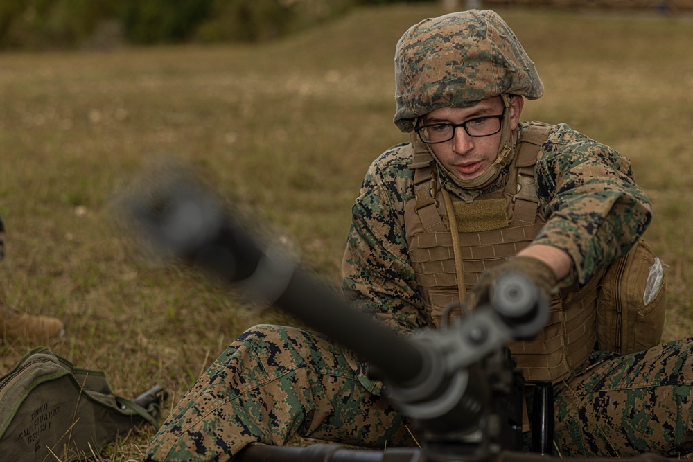 U.S. Marines with 3rd Maintenance Battalion conduct a .50 Caliber Machine Gun Range