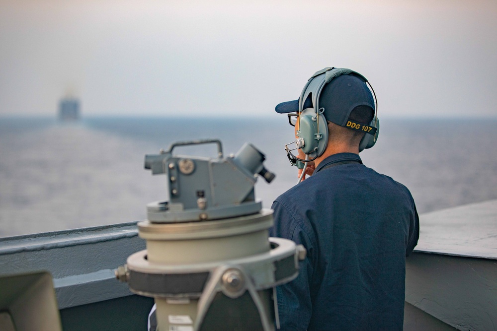 USS Gravely Conducts Replenishment-at-Sea with USNS Amelia Earhart in the Gulf of Oman