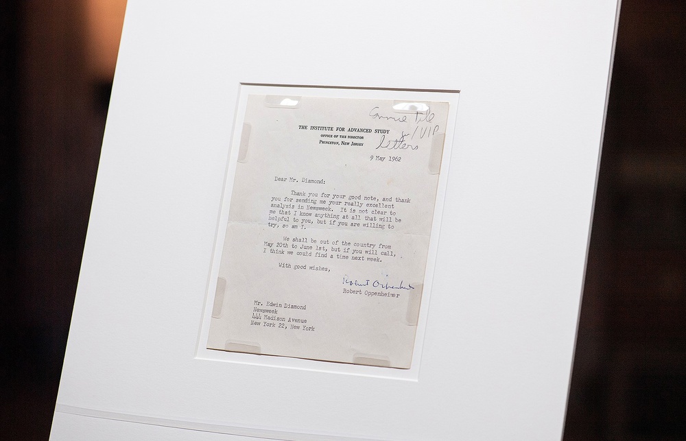 Letter from American physicist J. Robert Oppenheimer to Newsweek editor Edwin Diamond