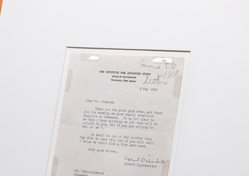 Letter from American physicist J. Robert Oppenheimer to Newsweek editor Edwin Diamond