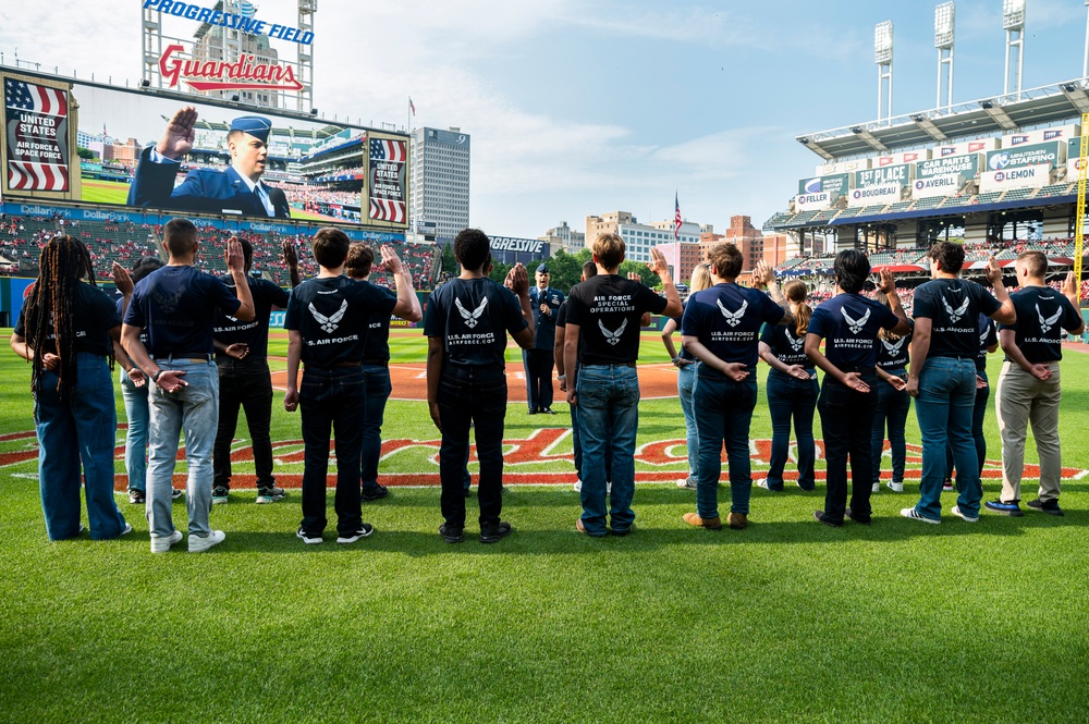 DEP members swear in during Cleveland Guardians game