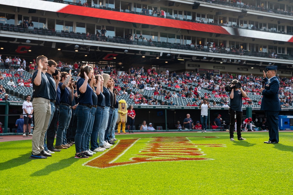 DEP members swear in during Cleveland Guardians game