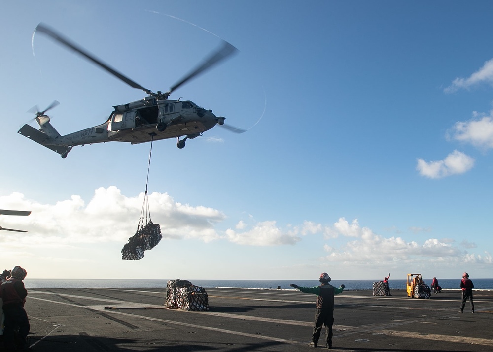 USS Gerald R. Ford (CVN 78) Conducts a Vertical Replenishment-at-Sea with USNS William McLean (TAKE-12)