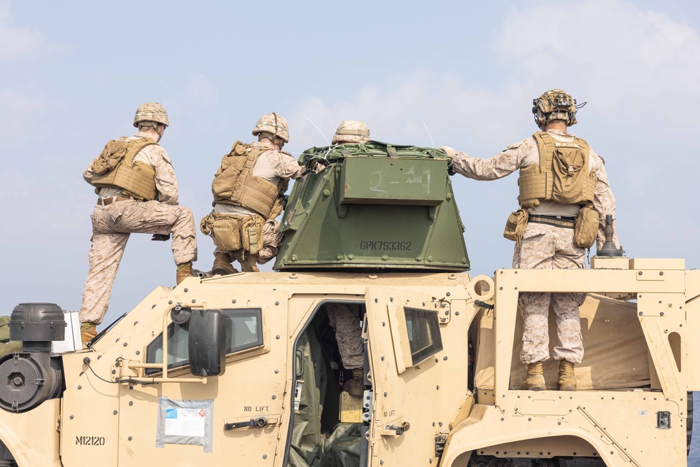 26th MEU(SOC) Conducts JLTV-Mounted .50 Caliber Machine Gun Range Aboard USS Bataan