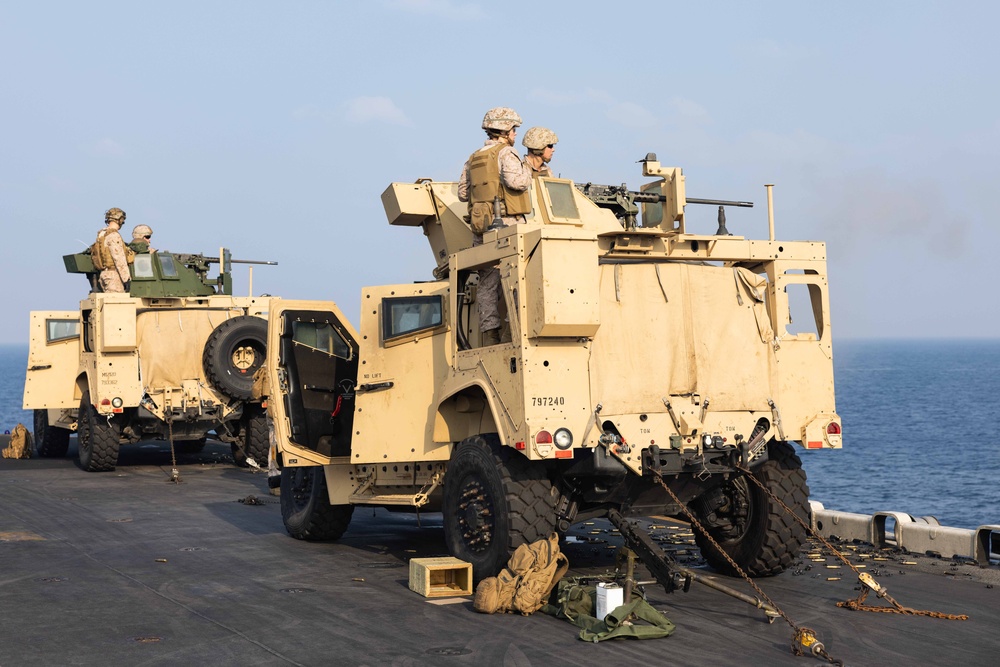 26th MEU(SOC) Conducts JLTV-Mounted .50 Caliber Machine Gun Range Aboard USS Bataan