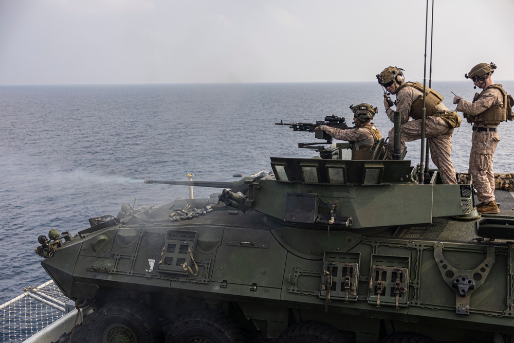 26th MEU(SOC) Conducts Light Armored Vehicle Range Aboard USS Bataan