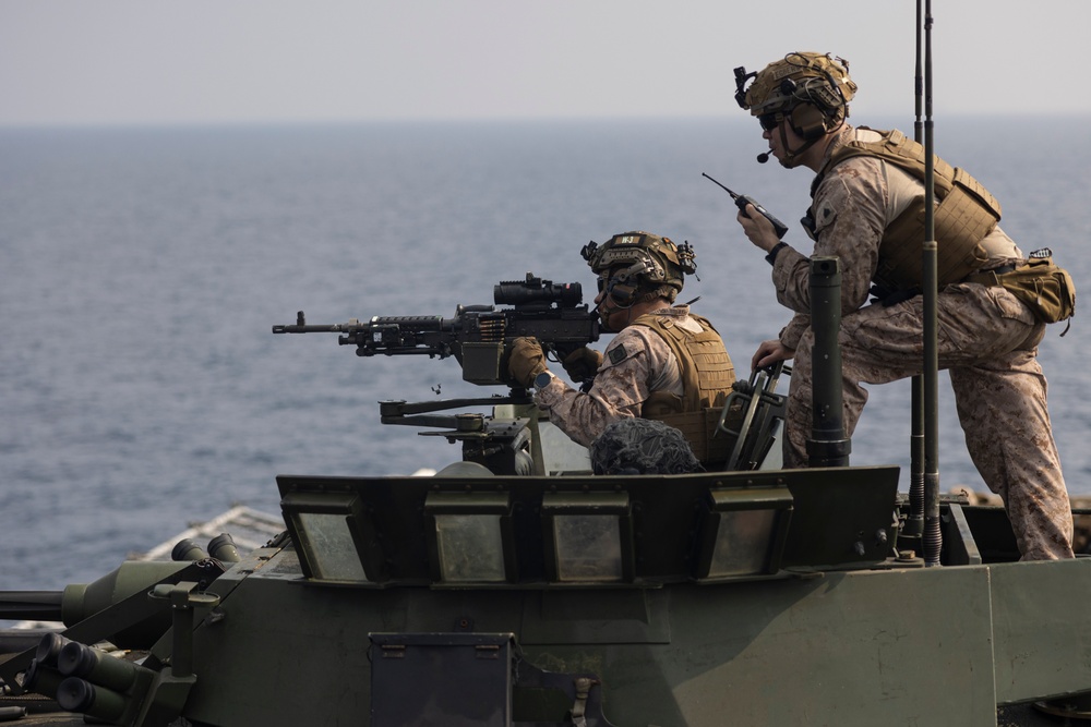 26th MEU(SOC) Conducts Light Armored Vehicle Range Aboard USS Bataan